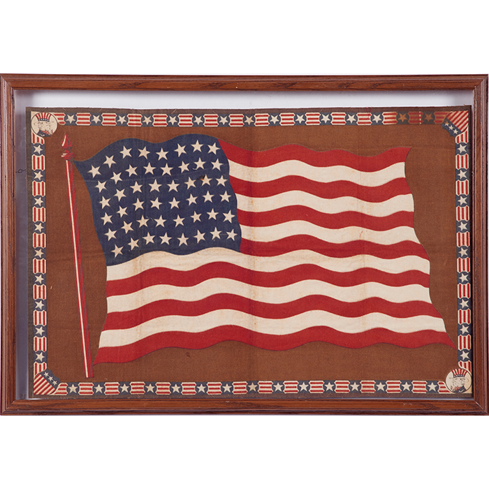 United States Flag Memorabilia, three framed items:, 1941 Naval embroidered silk, "Remembrance of My - Image 3 of 6