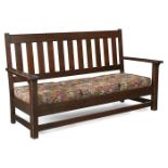 Limbert, drop-arm settee, #939, Grand Rapids, MI, oak, branded signature, 75"w x 28"d x 40"h