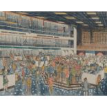 George Velich, (American, 20th century), Chicago Mercantile Exchange, color lithograph with