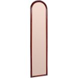 Antique, tall and slender wall mirror, pink-hued silvered glass, walnut frame, unusual form, 12 3/