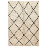 Berber, Beni Ourain rug, Morocco, natural hand-knotted thick pile sheep's wool, black design,