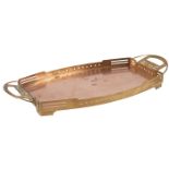 Gustave Serrurier-Bovy (1858-1910), tray, Belgium, brass, copper, unsigned, 21"w x 10"d x 2.25"h