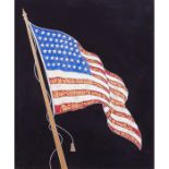 United States Flag Memorabilia, three framed items:, 1941 Naval embroidered silk, "Remembrance of My