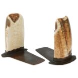 Albert Berry (1878-1949), bookends, pair, Seattle, WA, hammered copper, fossilized walrus tusk,