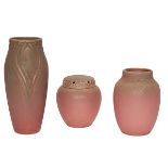 Rookwood Pottery, potpourri jar, #1321E and two vases, #2121 and #2139, Cincinnati, OH, matte glazed