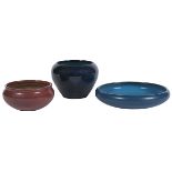 Marblehead Pottery, bowl and vases, two, Marblehead, MA, glazed ceramic, impressed marks, bowl: 8.
