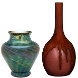 Rookwood Pottery, Early Experimental vase, #172A, Cincinnati, OH, 1885, Tiger Eye drip glazed red