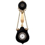 Swiss, Circa 1880, Sapphic Love erotic ladies pendant and lapel watch, black onyx, yellow gold,