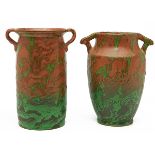 The Weller Pottery Company, vases, two, Zanesville, OH, Greora glazed ceramic, both with inscribed