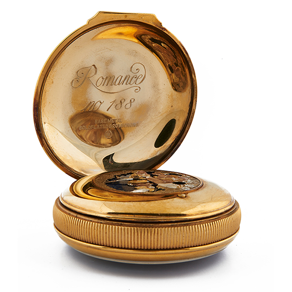 Reuge, Romance No. 188 erotic musical pocket watch, gold plated metal, polychrome enamel automated - Image 4 of 4