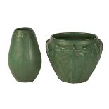 The Weller Pottery Company, jardiniere, Zanesville, OH, matte green glazed ceramic, impressed