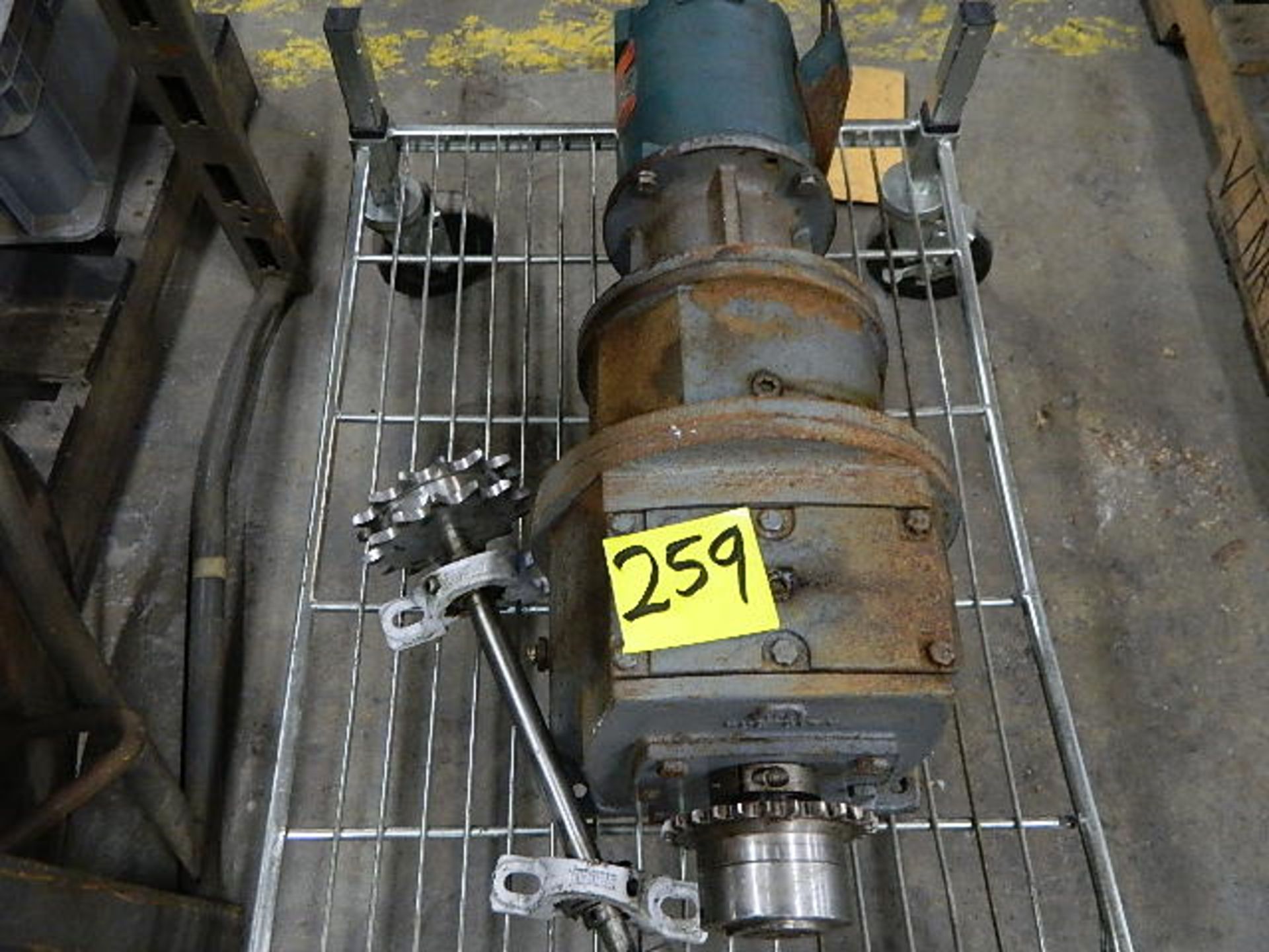 Motor & Gear Box. Reliance Elect. 1/3 HP. Motor Gear Box w/ S.S. Gear & Shaft On Cart