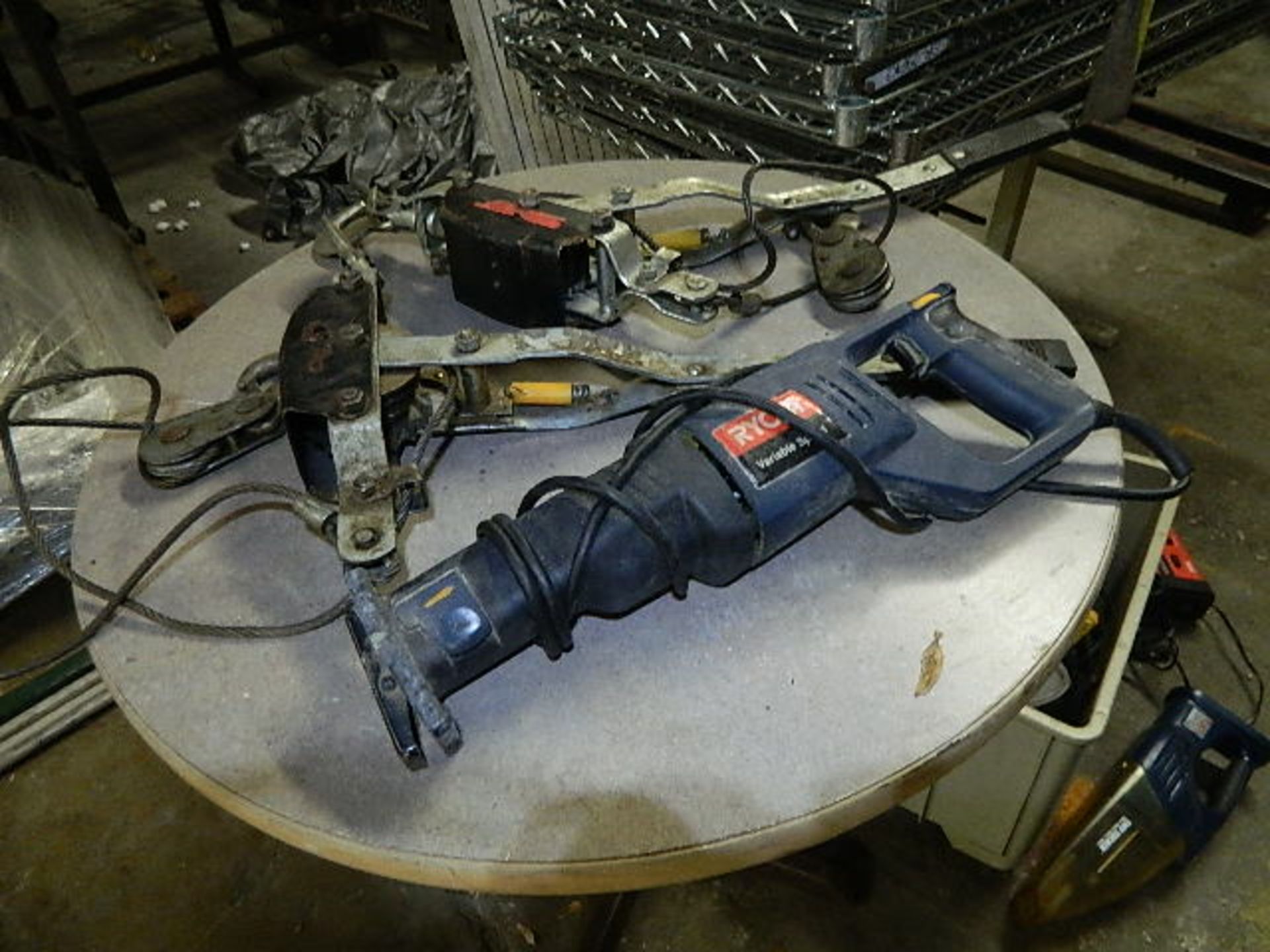 Tools. Lot Of 2 Come Alongs, Ryobi Sawsall 115 V., Rally 200 Watt Inverter, Misc. Electronic In Tub - Image 2 of 4