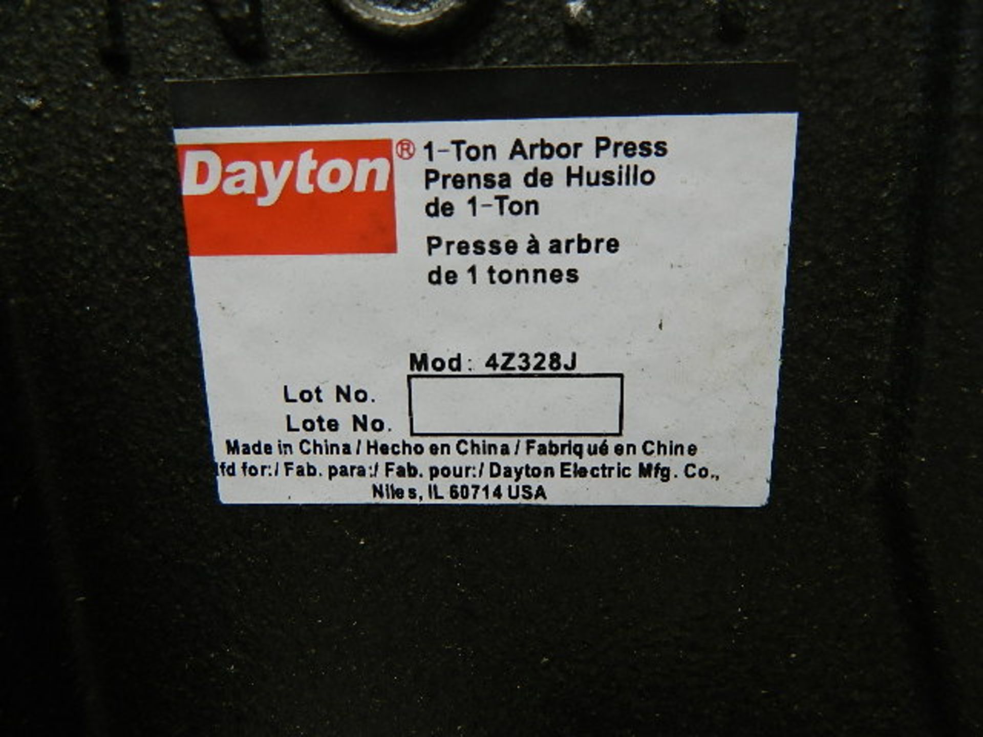 Arbor Press Dayton 1 Ton Arbor Press, M/N 4Z328J #1 - Image 2 of 5