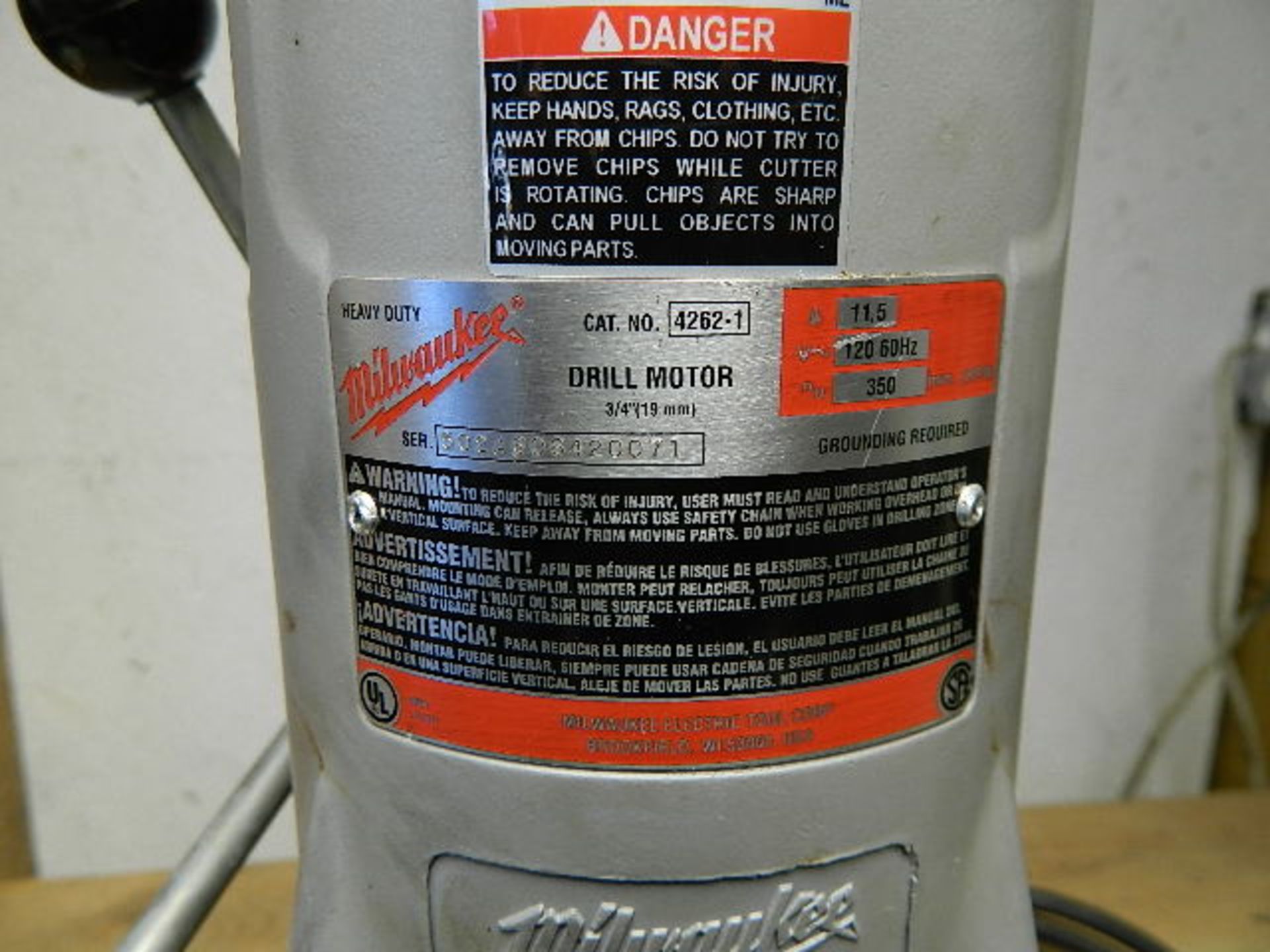 Milwaukee Electromagnetic Drill Press, CAT #4203, 11.5 A. Drill Motor 115V. (Note: Does not work has - Image 3 of 7