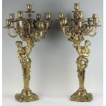 Pr French Dore Bronze Satyr & Lady Candelabra