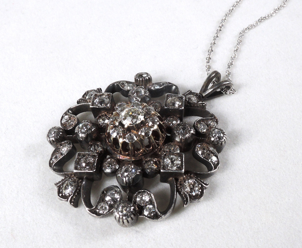 Victorian 14K Diamond Garland Rondelle Pendant - Image 2 of 3