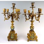 Pair of French Champleve & Bronze Candelabra