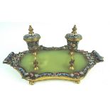 Champleve Enamel Bronze & Onyx Inkwell