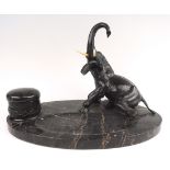 Bronze Elephant on Marble Inkstand