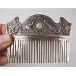 Antique Silvered Metal Chinese Hair Comb w Dragons