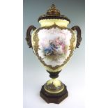 Sevres Handpainted Urn w/Bronze Satyr Head Mounts