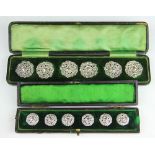 A cased set of six silver buttons, Kc & Sns, Chester 1900,