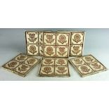 A set of six Victorian ceramic tiles, each decorated with a quartered pattern of flowers, 5.