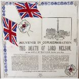 A souvenir tissue in commemoration of the Death of Lord Nelson at the Battle of Trafalgar October