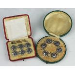 A cased set of six silver buttons, Marston and Bayliss, Birmingham 1904,