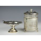 A silver mounted glass preserve jar and a cover, E S Barnsley and Co, Birmingham 1909,