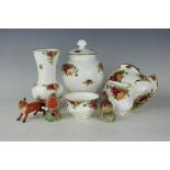 Five pieces of Royal Albert Old Country Roses, to include a vase and cover, jug,