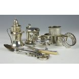 A selection of silver to include; a wet mustard, Sheffield 1880,