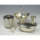 A selection of silver to include; an Edwardian silver sugar basket, Birmingham 1909,