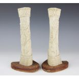 A pair of carved bone WWI spill vases, dated 1914 - 1917,