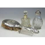 A selection of dressing table silver, to include a silver backed brush, William Comyns,