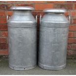 Two aluminium milk churns, to include; 'Orth & Didcot', 69cm high and another similar,