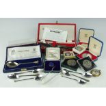 A collection of silver, plated wares and coins, to include; a 1951 crown,