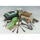 A selection of silver and plated wares to include a cased set of silver teaspoons,