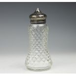 A silver topped and cut glass sugar sifter, John Grinsell and Sons Birmingham 1932,