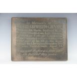 A World War I cast bronze military memorial plaque, 'In memory of Hubert Llewellyn Gwynne,