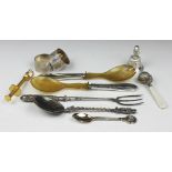 A selection of silver and plated wares, to include; a pair of silver handled salad servers,