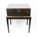 An 18th century and later oak bible box on stand,