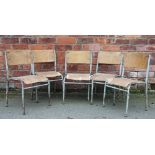 A set of five vintage children's school chairs, with metal frames and bentwood seat,