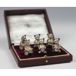 A cased set of six Asprey's silver teddy bear menu holders, London 1990,