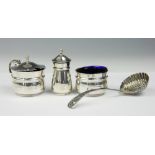 A silver three piece condiment set, William Aitken, Birmingham 1946,