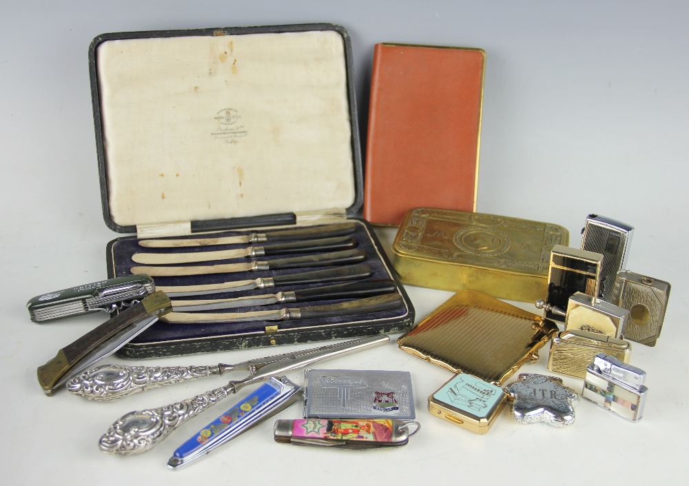 A cased set of six silver fruit knives with faux tortoiseshell handles, John Sanderson & Son Ltd,