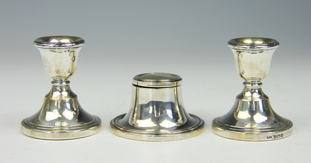 A pair of silver miniature candlesticks, William Devenport, Birmingham 1938,