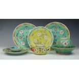 A collection of Chinese porcelain, to include; a famille rose celadon ground plate,