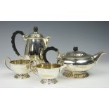A silver four piece tea coffee service, Mappin and Webb Sheffield, 1946,